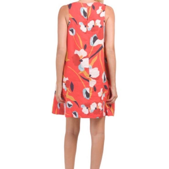 Sigrid Olsen orange floral mini linen trapeze dress with pockets. Sz M - Picture 2 of 16